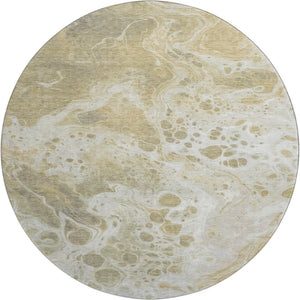 HomeRoots 8' Gold Beige Ivory Abstract Round Area Rug - Washable, UV Protected, Soft & Stain Resistant Design 697731
