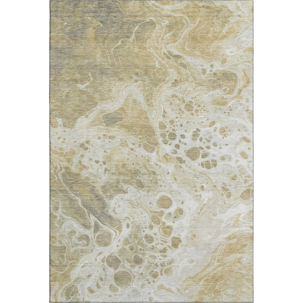 HomeRoots 9' X 12' Stylish Gold Beige Ivory Abstract Washable Area Rug – Durable, Stain-Resistant, UV Protected! 697733