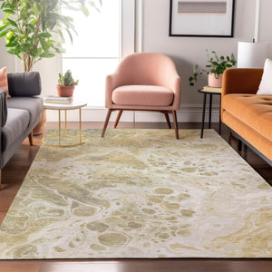 HomeRoots 9' X 12' Stylish Gold Beige Ivory Abstract Washable Area Rug – Durable, Stain-Resistant, UV Protected! 697733