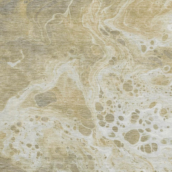 HomeRoots 9' X 12' Stylish Gold Beige Ivory Abstract Washable Area Rug – Durable, Stain-Resistant, UV Protected! 697733