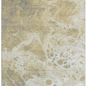 HomeRoots 9' X 12' Stylish Gold Beige Ivory Abstract Washable Area Rug – Durable, Stain-Resistant, UV Protected! 697733