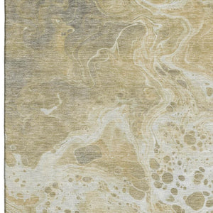 HomeRoots 10' X 14' Modern Gold Beige Ivory Abstract Area Rug – Washable, Stain Resistant, UV Protected! 697734