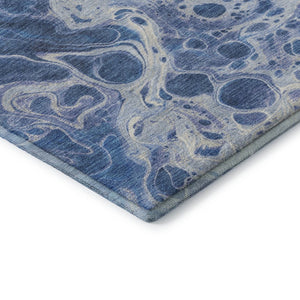HomeRoots 5' X 8' Navy Blue and Ivory Abstract Area Rug - Washable, Stain Resistant, UV Protected, Durable Design 697736