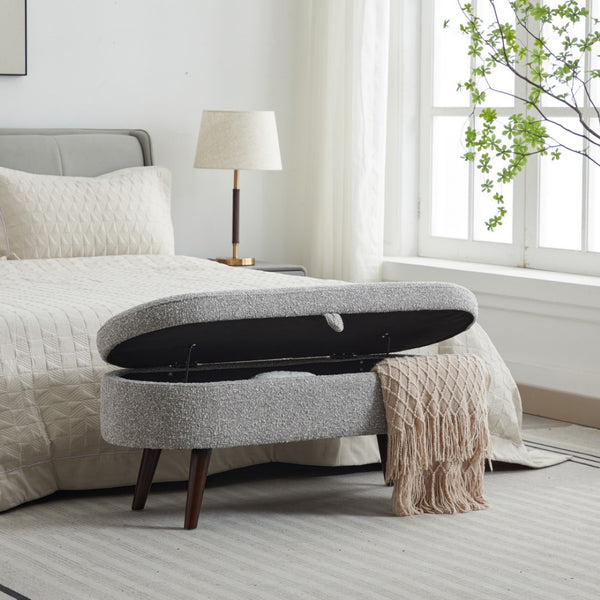 English Elm S02 Boucle Lift Top Storage Ottoman Bench for Entryway or Living Room Accent W1805P178791