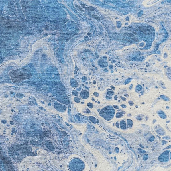HomeRoots 8' X 10' Navy Blue and Ivory Abstract Washable Area Rug - Stylish, Durable, and UV-Protected Design! 697738