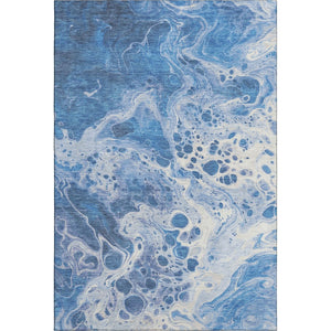 HomeRoots 9' X 12' Navy Blue & Ivory Abstract Area Rug - Stylish, Washable, Stain-Resistant & UV Protected! 697739