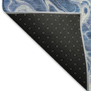 HomeRoots 9' X 12' Navy Blue & Ivory Abstract Area Rug - Stylish, Washable, Stain-Resistant & UV Protected! 697739