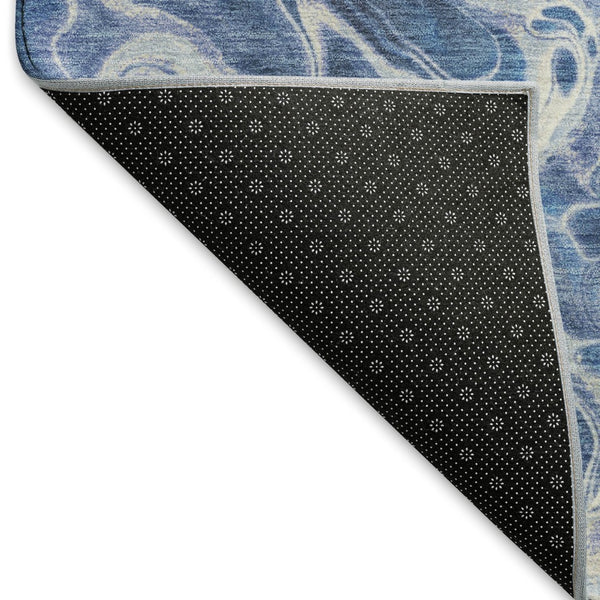 HomeRoots 9' X 12' Navy Blue & Ivory Abstract Area Rug - Stylish, Washable, Stain-Resistant & UV Protected! 697739