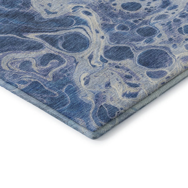 HomeRoots 9' X 12' Navy Blue & Ivory Abstract Area Rug - Stylish, Washable, Stain-Resistant & UV Protected! 697739