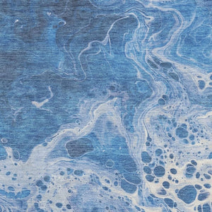HomeRoots 9' X 12' Navy Blue & Ivory Abstract Area Rug - Stylish, Washable, Stain-Resistant & UV Protected! 697739
