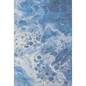 HomeRoots 9' X 12' Navy Blue & Ivory Abstract Area Rug - Stylish, Washable, Stain-Resistant & UV Protected! 697739