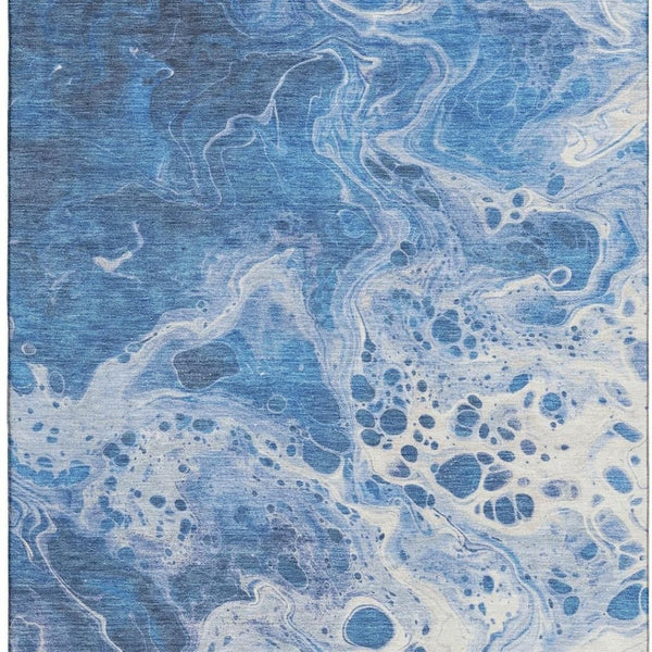 HomeRoots 10' Navy Blue & Ivory Abstract Area Rug - Washable, UV-Protected, Stylish & Family-Friendly Design 697740