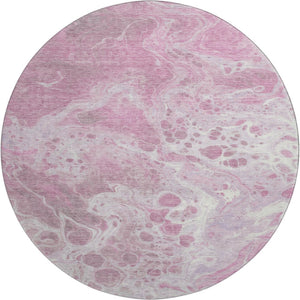 HomeRoots 8' Pink And Ivory Abstract Washable Round Rug – Durable, UV-Protected, Ideal for Modern Spaces! 697743