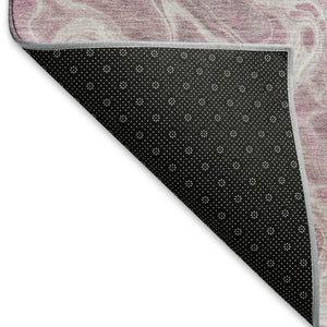HomeRoots 8' Pink And Ivory Abstract Washable Round Rug – Durable, UV-Protected, Ideal for Modern Spaces! 697743