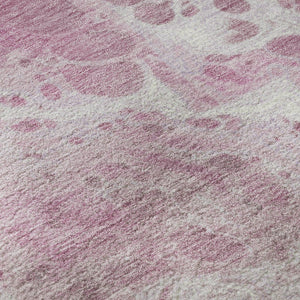HomeRoots 8' Pink And Ivory Abstract Washable Round Rug – Durable, UV-Protected, Ideal for Modern Spaces! 697743