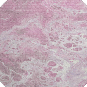 HomeRoots 8' Pink And Ivory Abstract Washable Round Rug – Durable, UV-Protected, Ideal for Modern Spaces! 697743