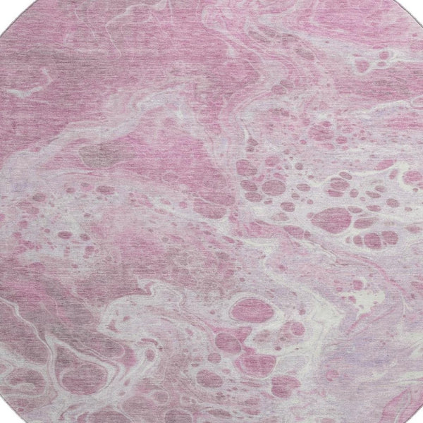 HomeRoots 8' Pink And Ivory Abstract Washable Round Rug – Durable, UV-Protected, Ideal for Modern Spaces! 697743