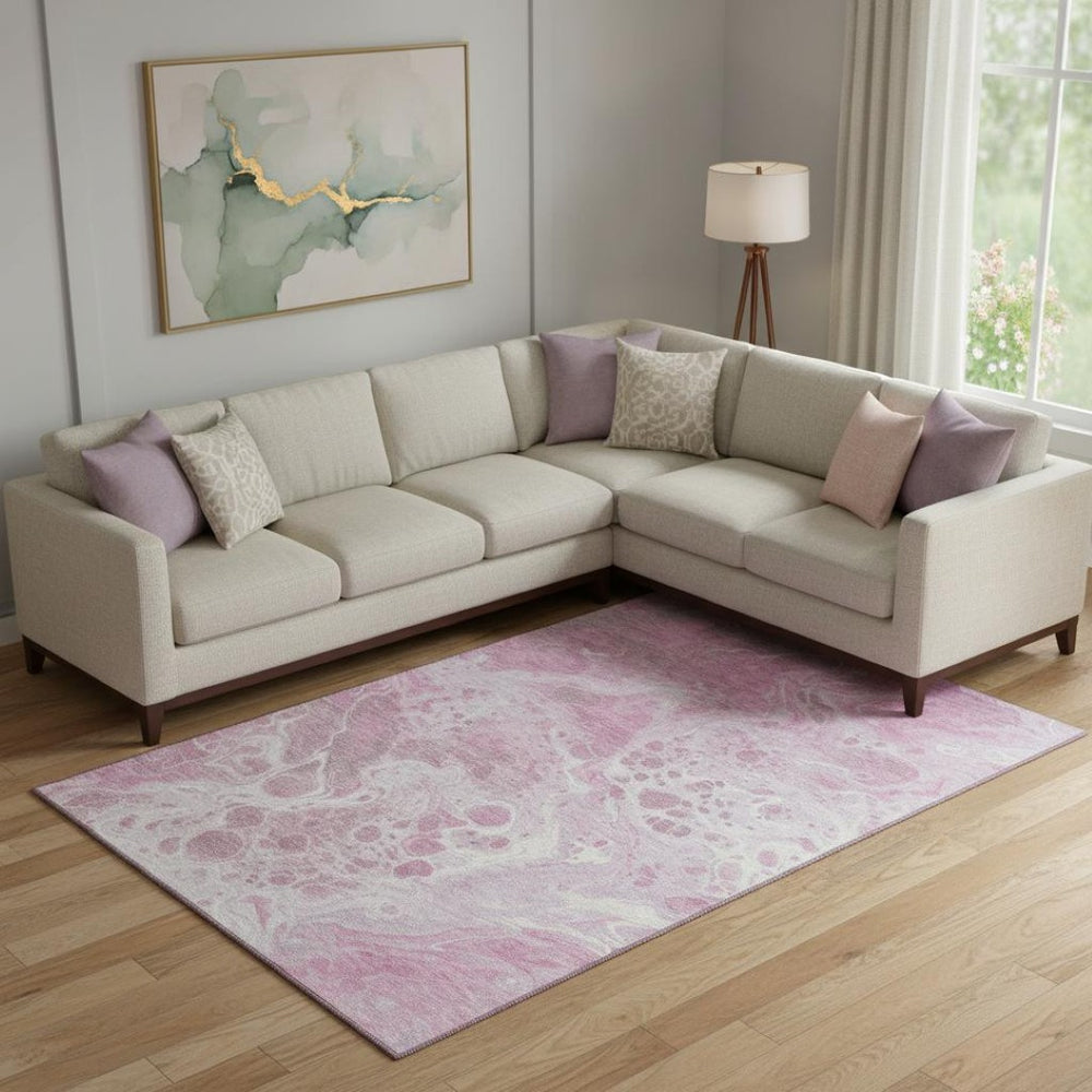 HomeRoots 9' X 12' Pink And Ivory Abstract Washable Area Rug - Durable, Stain Resistant, UV Protected Elegance 697745