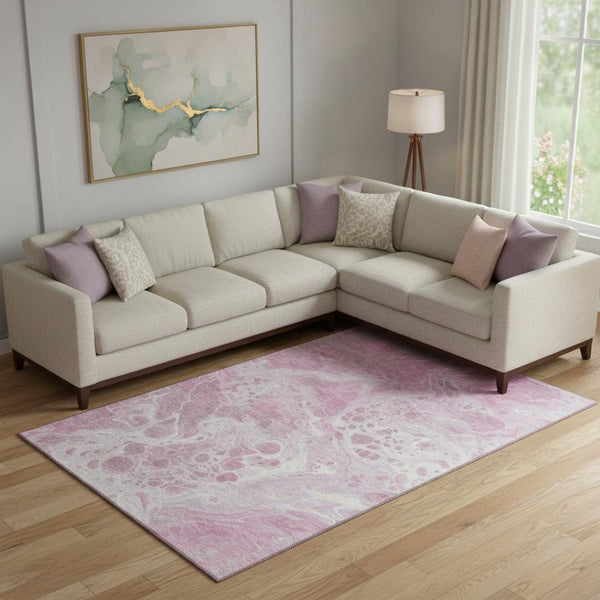 HomeRoots 9' X 12' Pink And Ivory Abstract Washable Area Rug - Durable, Stain Resistant, UV Protected Elegance 697745