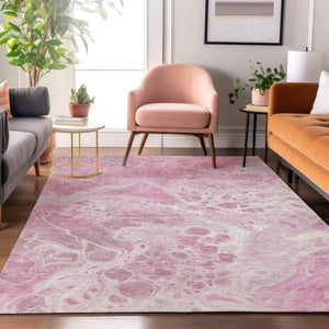 HomeRoots 10' X 14' Pink & Ivory Abstract Washable Area Rug with UV Protection – Stylish, Durable, Easy-Care Design 697746