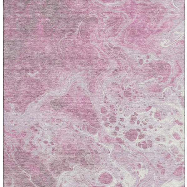 HomeRoots 10' X 14' Pink & Ivory Abstract Washable Area Rug with UV Protection – Stylish, Durable, Easy-Care Design 697746