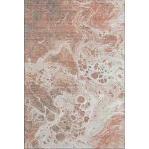 HomeRoots 5' Abstract Rust Beige and Ivory Area Rug - Durable, Washable, UV-Protected for High-Traffic Homes 697748