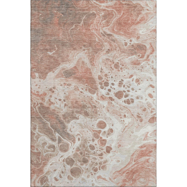 HomeRoots 5' Abstract Rust Beige and Ivory Area Rug - Durable, Washable, UV-Protected for High-Traffic Homes 697748