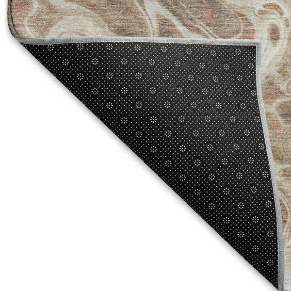 HomeRoots 5' Abstract Rust Beige and Ivory Area Rug - Durable, Washable, UV-Protected for High-Traffic Homes 697748