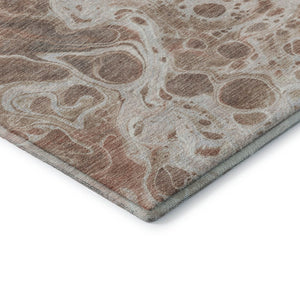 HomeRoots 5' Abstract Rust Beige and Ivory Area Rug - Durable, Washable, UV-Protected for High-Traffic Homes 697748