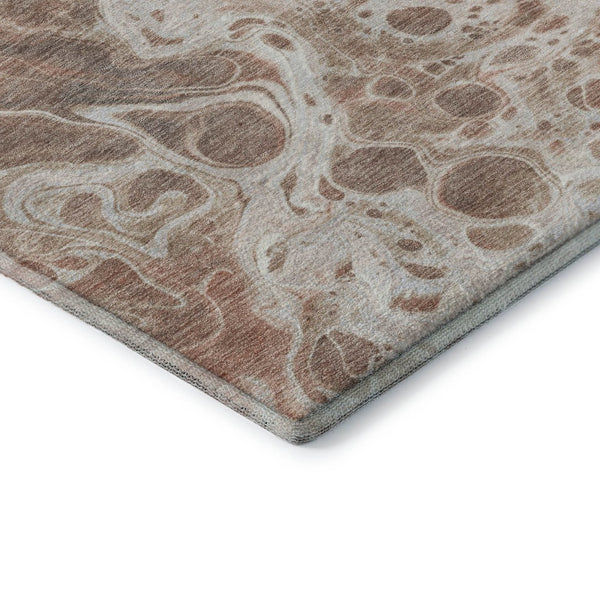 HomeRoots 5' Abstract Rust Beige and Ivory Area Rug - Durable, Washable, UV-Protected for High-Traffic Homes 697748