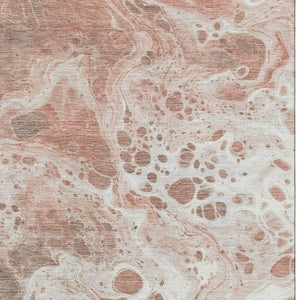HomeRoots 5' Abstract Rust Beige and Ivory Area Rug - Durable, Washable, UV-Protected for High-Traffic Homes 697748