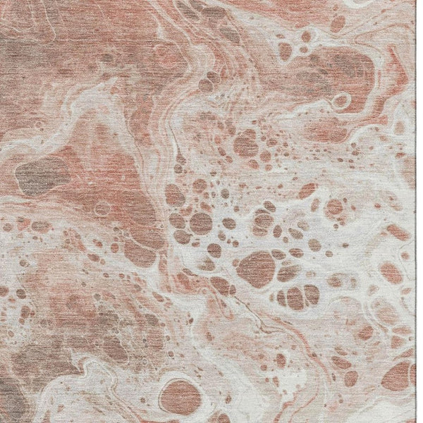 HomeRoots 5' Abstract Rust Beige and Ivory Area Rug - Durable, Washable, UV-Protected for High-Traffic Homes 697748