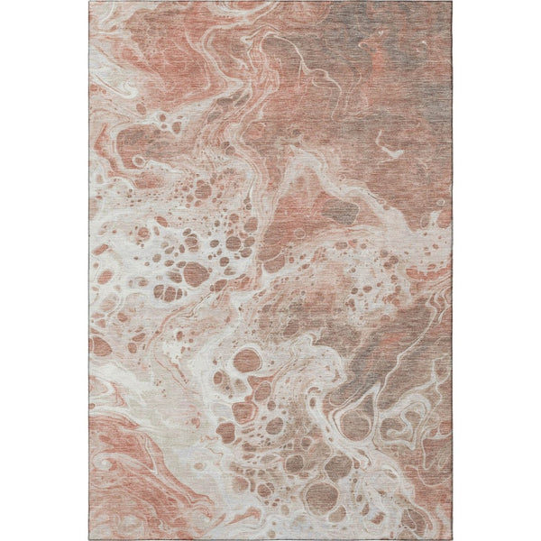 HomeRoots 5' Abstract Rust Beige and Ivory Area Rug - Durable, Washable, UV-Protected for High-Traffic Homes 697748