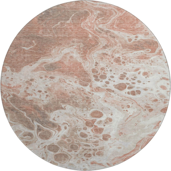 HomeRoots 8' Stylish Rust Beige and Ivory Abstract Round Rug - Washable, UV-Protected, and Pet-Friendly Design 697749