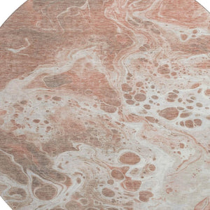 HomeRoots 8' Stylish Rust Beige and Ivory Abstract Round Rug - Washable, UV-Protected, and Pet-Friendly Design 697749