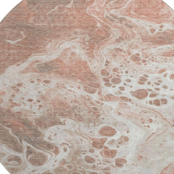 HomeRoots 8' Stylish Rust Beige and Ivory Abstract Round Rug - Washable, UV-Protected, and Pet-Friendly Design 697749