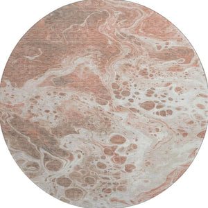 HomeRoots 8' Stylish Rust Beige and Ivory Abstract Round Rug - Washable, UV-Protected, and Pet-Friendly Design 697749