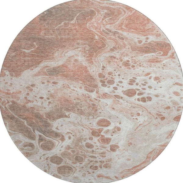 HomeRoots 8' Stylish Rust Beige and Ivory Abstract Round Rug - Washable, UV-Protected, and Pet-Friendly Design 697749