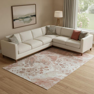HomeRoots 10' X 14' Washable Abstract Area Rug in Rust, Beige & Ivory - Durable, UV-Protected, Pet-Friendly Design! 697752