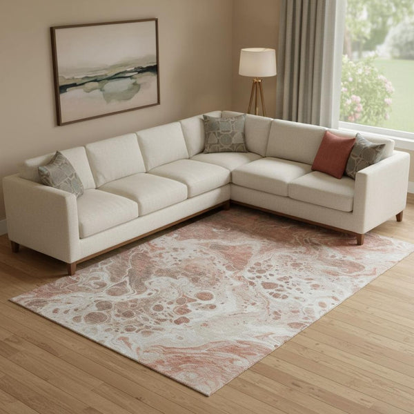 HomeRoots 10' X 14' Washable Abstract Area Rug in Rust, Beige & Ivory - Durable, UV-Protected, Pet-Friendly Design! 697752