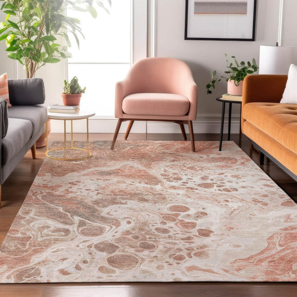 HomeRoots 10' X 14' Washable Abstract Area Rug in Rust, Beige & Ivory - Durable, UV-Protected, Pet-Friendly Design! 697752