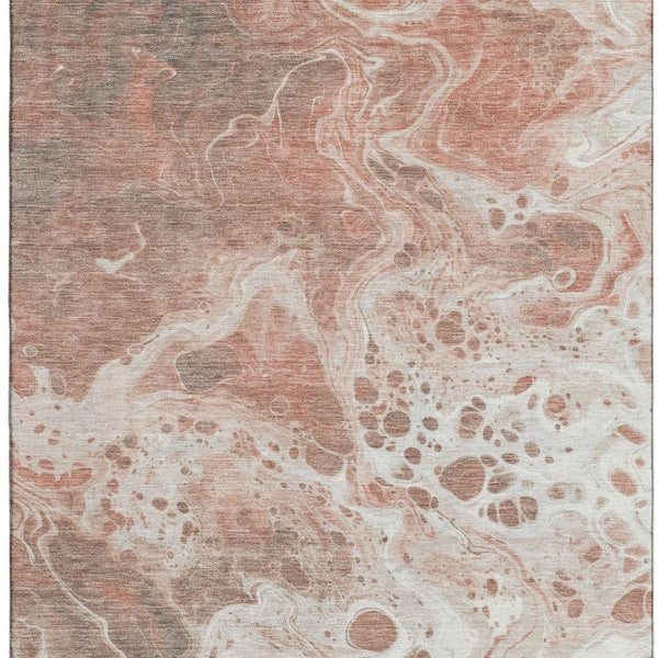 HomeRoots 10' X 14' Washable Abstract Area Rug in Rust, Beige & Ivory - Durable, UV-Protected, Pet-Friendly Design! 697752