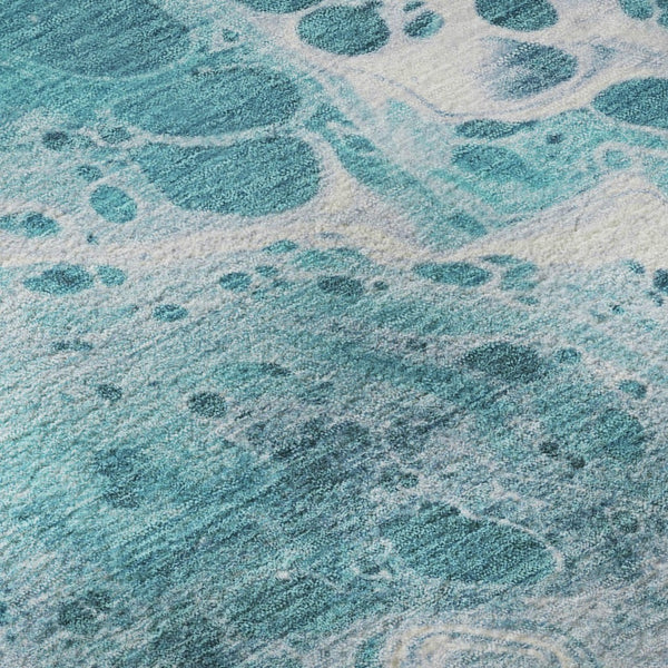 HomeRoots 8' Teal And Ivory Abstract Washable Round Rug – Stylish, Durable, UV-Protected for Every Space! 697755