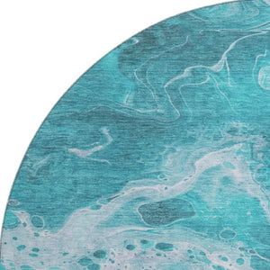 HomeRoots 8' Teal And Ivory Abstract Washable Round Rug – Stylish, Durable, UV-Protected for Every Space! 697755