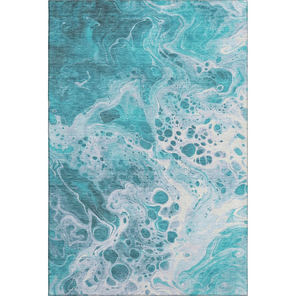 HomeRoots 9' X 12' Teal and Ivory Abstract Washable Area Rug - UV Resistant, Durable, Family-Friendly Design! 697757