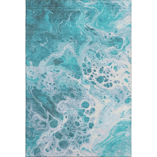 HomeRoots 9' X 12' Teal and Ivory Abstract Washable Area Rug - UV Resistant, Durable, Family-Friendly Design! 697757