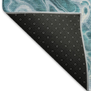 HomeRoots 9' X 12' Teal and Ivory Abstract Washable Area Rug - UV Resistant, Durable, Family-Friendly Design! 697757