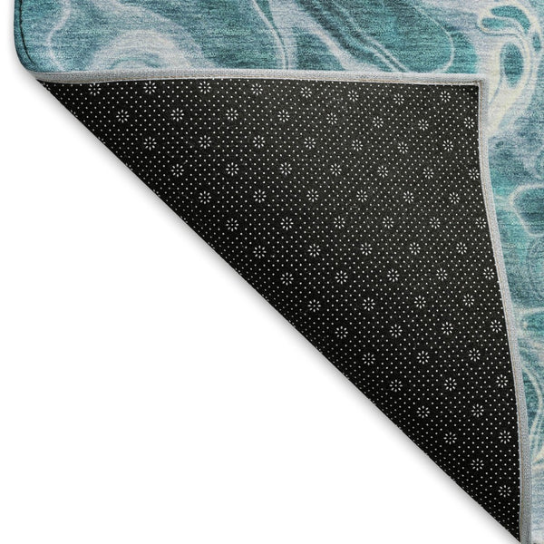HomeRoots 9' X 12' Teal and Ivory Abstract Washable Area Rug - UV Resistant, Durable, Family-Friendly Design! 697757