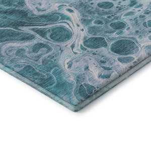 HomeRoots 9' X 12' Teal and Ivory Abstract Washable Area Rug - UV Resistant, Durable, Family-Friendly Design! 697757