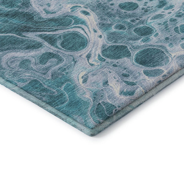 HomeRoots 9' X 12' Teal and Ivory Abstract Washable Area Rug - UV Resistant, Durable, Family-Friendly Design! 697757